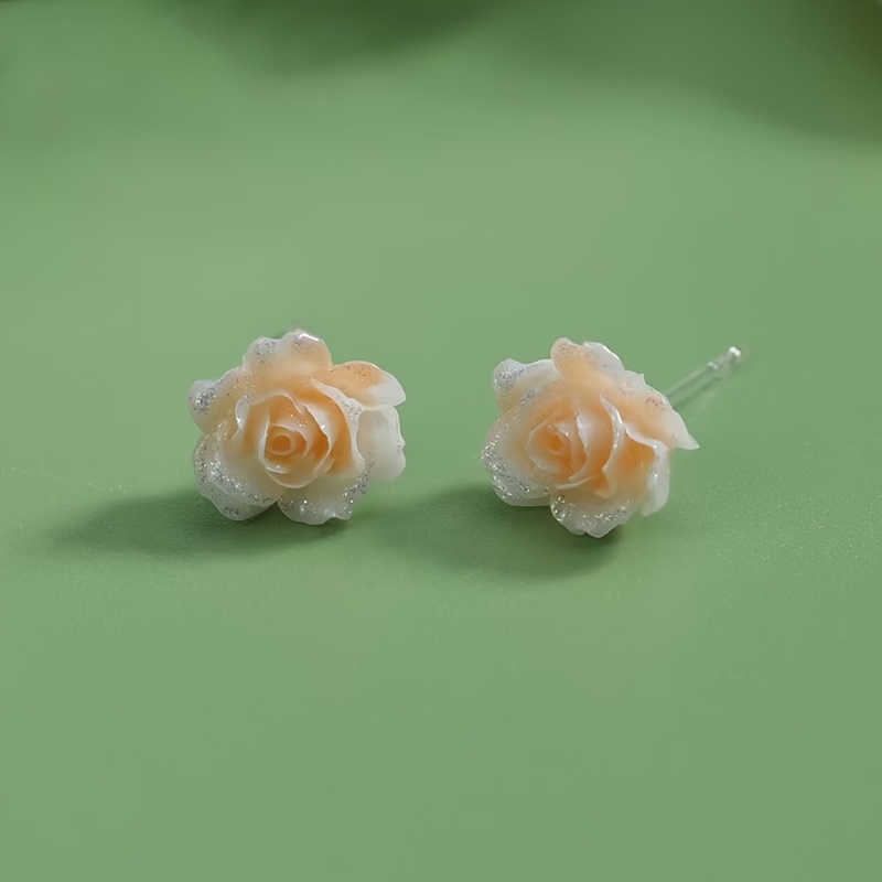 Luminous Rose Flower Ear Clip Resin Earrings